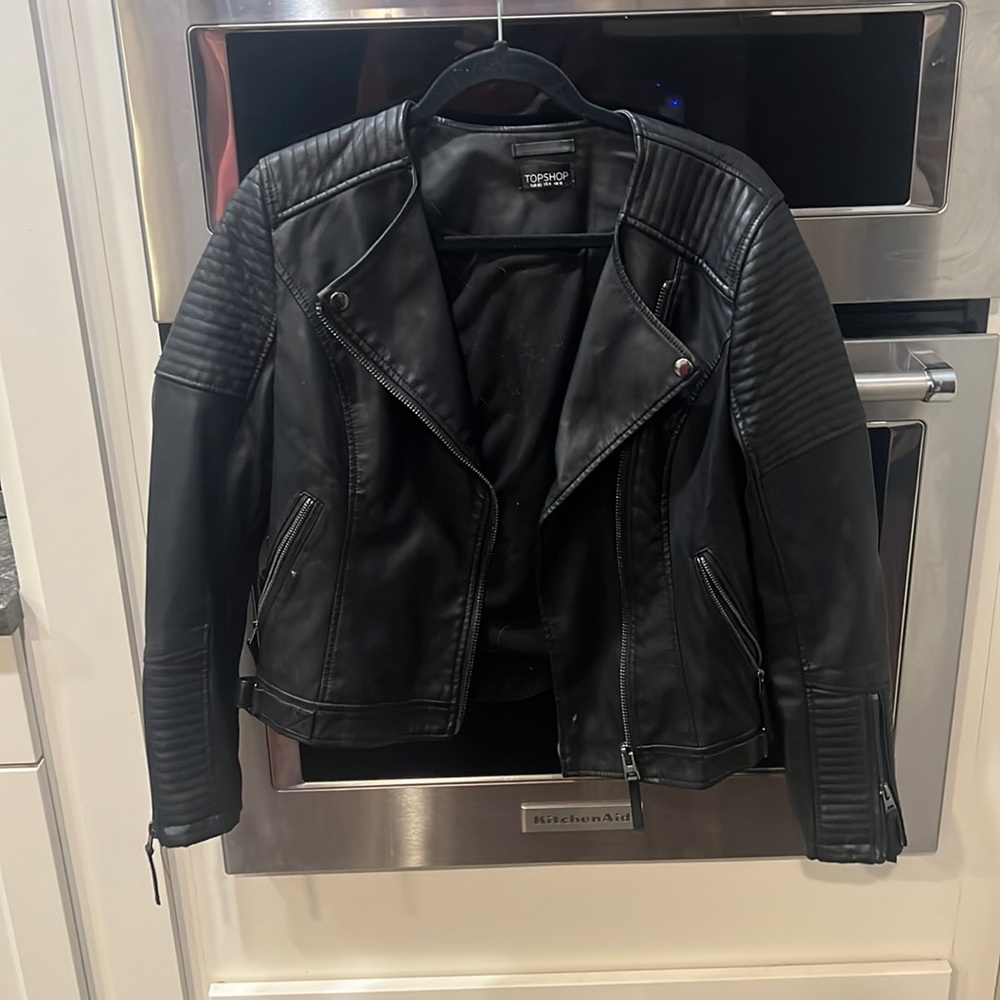 TopShop Black Leather Jacket Size 8
